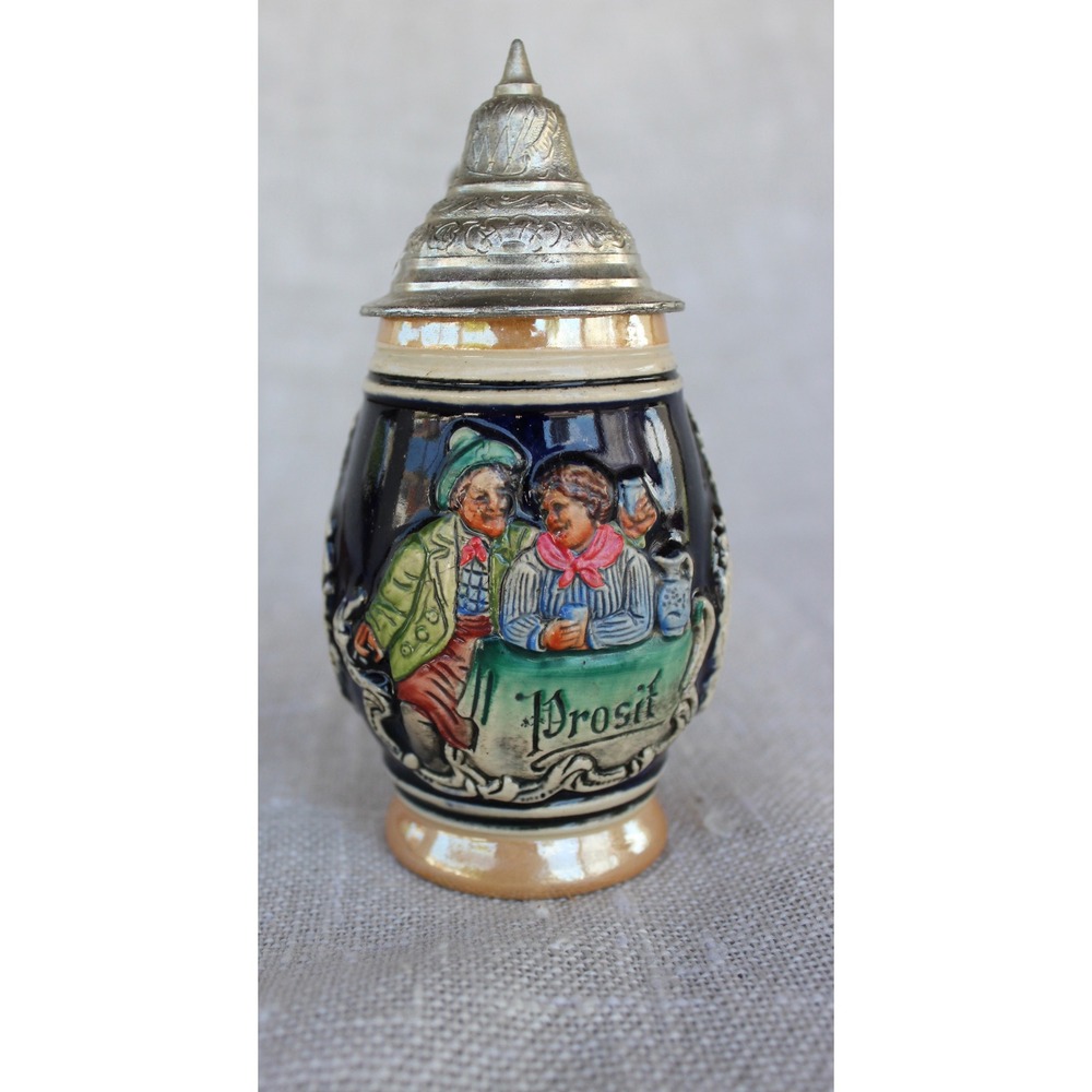 Vintage Old German Beer Stein Western Germany Hand Painted Ceramic Lidded